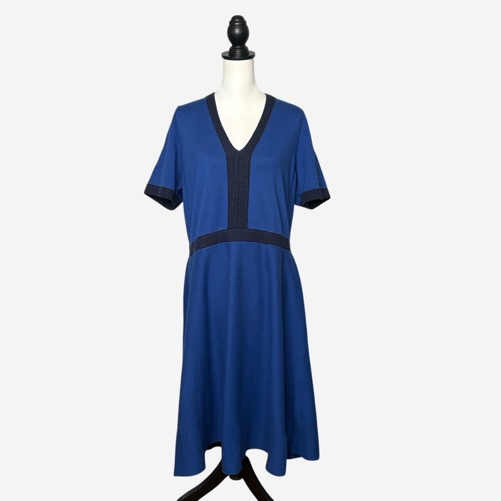 Boden Olivia Day Knited Fit & Flare Dress Size 16 Long Tall Blue Midnight